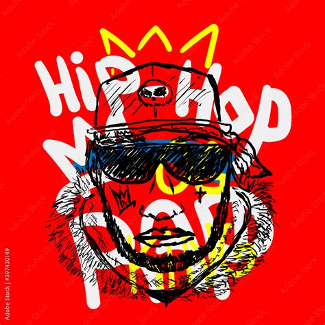 Sketch Of Rapper Head Against The Background With Crown And Text Rap