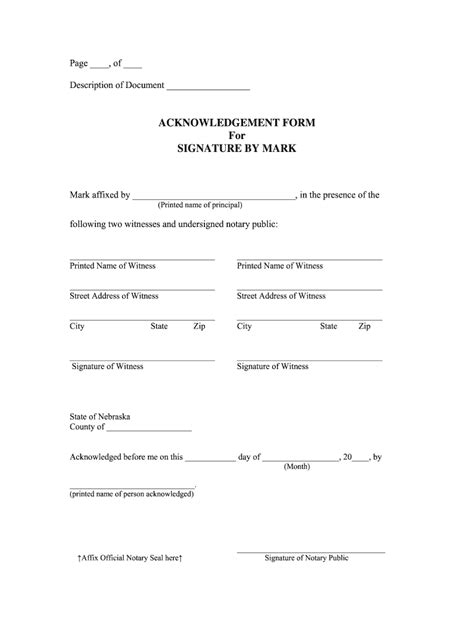 Ne Acknowledgement Form For Signature By Mark Complete Legal Document