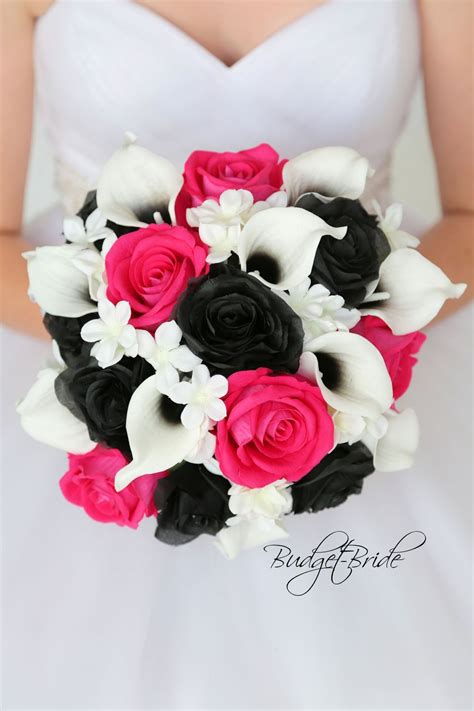 These botanical varieties blend beautifully with a whimsical, bohemian aesthetic. Begonia Davids Bridal Wedding Bouquet hot pink and black ...