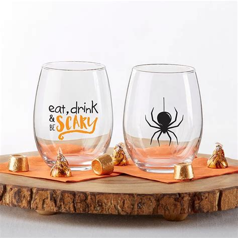Halloween 15 Oz Stemless Wine Glass Set Of 2 Wine Glass Stemless Wine Glasses Novelty