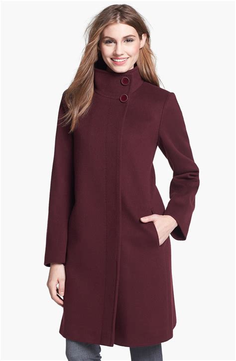 Fleurette Stand Collar Wool Coat In Red Aubergine Lyst