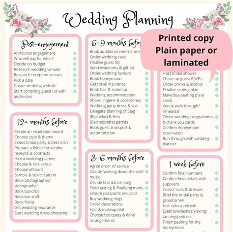 wedding planning checklist printed and laminated etsy