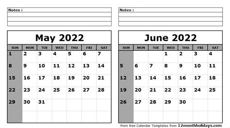 One Month Calendar May And June 2022 Calendar 2022