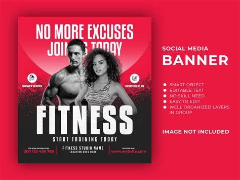 Gym Fitness Social Media Banner Template By Rebrandoo On Dribbble