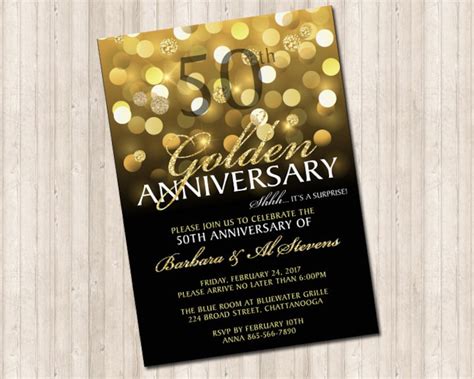 50th Golden Wedding Anniversary Invitation In Gold Glitter And Etsy