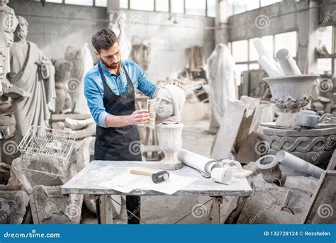 Sculptor Working With Sculpture In The Studio Stock Photo Image Of