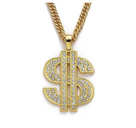 Money Necklace Gold Color Metal Alloy Cash Money Chain Simulated Diamo