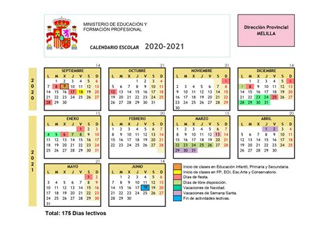 Calendario Escolar Curso 2020 2021 Fete Ugt Melilla