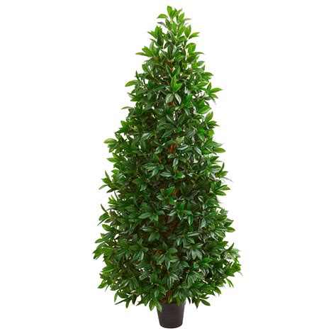 nearly natural 5ft bay leaf cone topiary artificial tree uv resistant indoor outdoor green