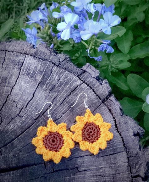 Sunflower Earrings Pattern Crocheted Sunflower Earrings Etsy