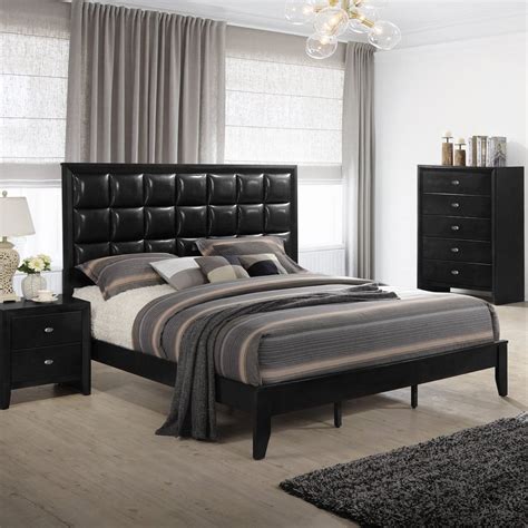 Styles featuring ample shelving make it easy to display books and decorative items. Gloria Black Finish Wood QUEEN & KING Size Bed - Roundhill ...