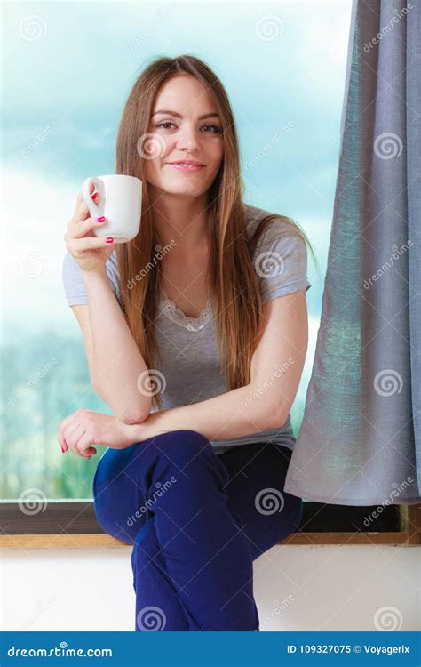 Beautiful Woman Drinking Morning Coffee Stock Image Image Of Girl