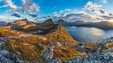 Zdjęcia Norwegia Senja Island Góra Natura Niebo Jezioro 1920x1080