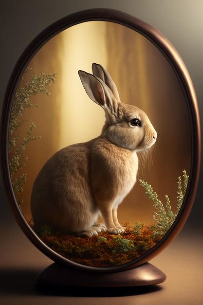 Premium Ai Image Close Up Of A Rabbit In A Mirror Generative Ai