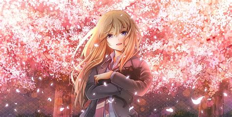 Shigatsu Wa Kimi No Uso Miyazono Kaori Sakura Blossom Smiling
