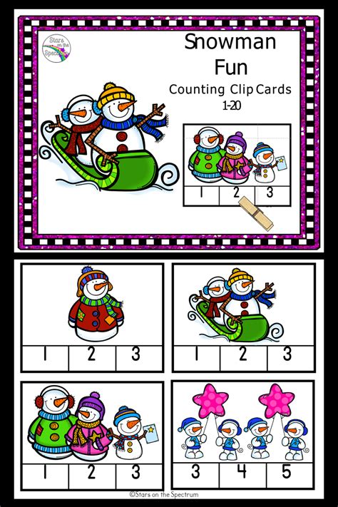 Snowmen Counting Clip Cards 1 20 Counting Clip Cards Clip Cards