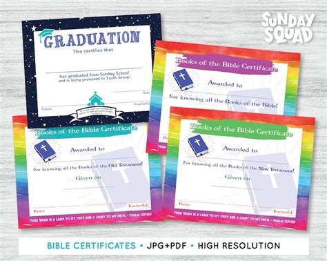 Printable Bible Achievement Certificates Set Of 4 Children Kids Sunday