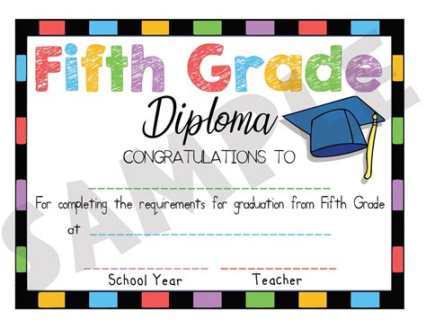 Fifth Grade Diploma Fill In The Blanks By Hand Print At Home Etsy