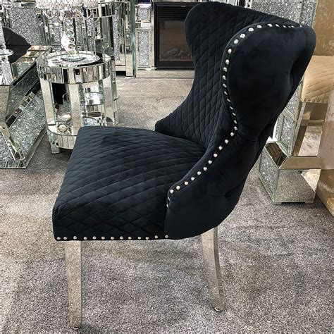 Bespoke jet black velvet studded lion head knocker back dining chair. Anais Wide Black Velvet And Chrome Dining Chair With Lion ...