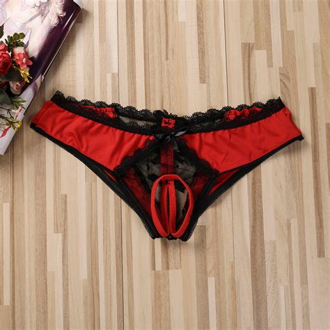 Women Sexy Thongs Panties Open Crotch Lace Crotchless Underwear Night