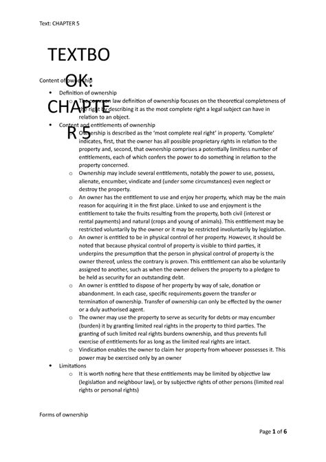 Law Of Property Chapter 5 Textbook Notes Content Of Ownership