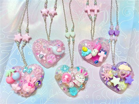 kawaii decorative heart necklaces yume kawaii fairy kei etsy