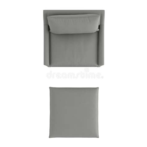 Gray Cloth Armchair And Ottoman Top View On An Isolated Background 3d