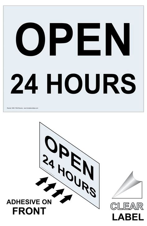 Open 24 Hours Label Nhe 17924 Reverse Dining Hospitality Retail