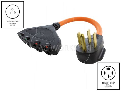 15ft Adapter Nema 14 50p Rvrange Plug To 4 Household 20a Outlets