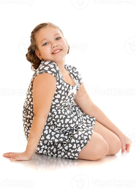 Cheerful Girl In Summer Dress Sitting On The Floor 918559 Stock Photo