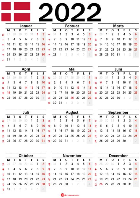 Kalender 2022 Med Helligdage Og Ugenumre