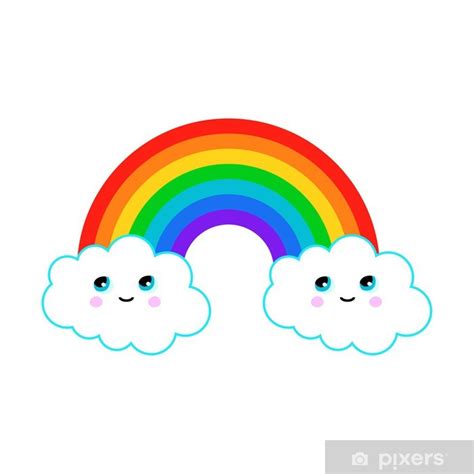 Poster Illustration Of A Rainbow With Fun Clouds Pixersuk