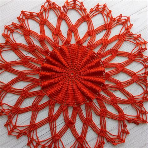 Round Bright Red Openwork Doily Crochet Lace Doily 17 Inches Etsy