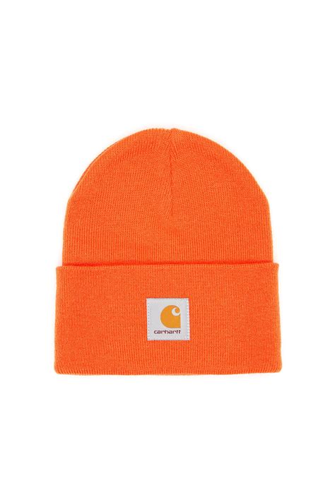 Carhartt Logo Beanie In Orange For Men Lyst