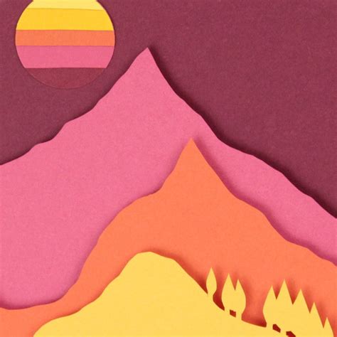 3d Paper Art Red Mountain