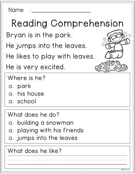 Reading Comprehension Worksheet Grade 1