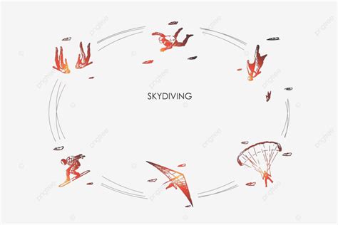 A Vector Set Of Skydiving Concept With People Jumping And Parachuting