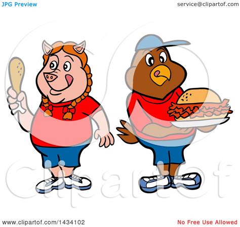 Clipart Of A Cartoon Pig Girl Holding A Drumstick And