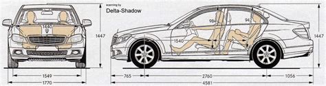 Se entrega en color negro brillo 2007 Mercedes-Benz C-Class W204 Sedan blueprints free - Outlines