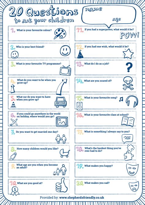 20 Questions To Ask Your Children Download Our Worksheet And Ask Your