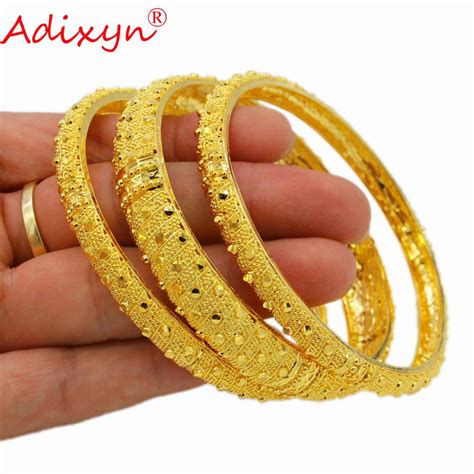 Adixyn Mix 3ชิ้นล็อตดูไบกำไลข้อมือผู้หญิง24k Goldสร้อยข้อมือเครื่องประดับอินเดียอาหรับแอฟริกัน