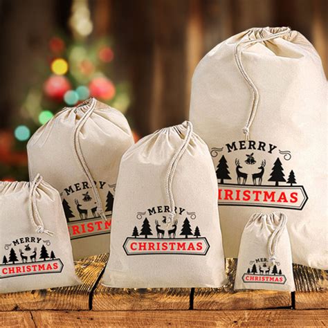 Merry Christmas Printed Sacks Made From Natural Cotton And Printed 1