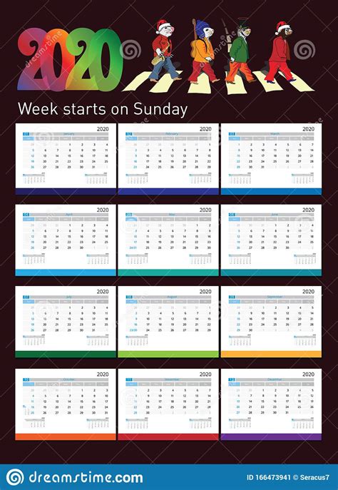 Calendar 2020 Week Start Sunday Corporate Design Planner Template