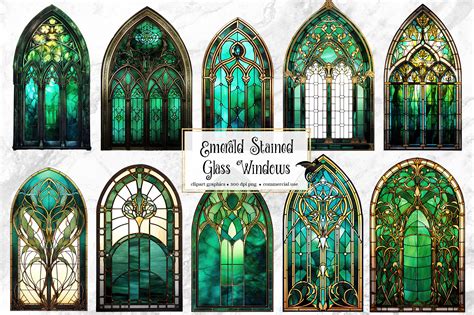 Emerald Green Stained Glass Windows Graphic By Digital Curio Creative