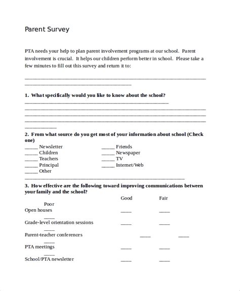 Free 13 Sample Parent Survey Templates In Pdf Ms Word