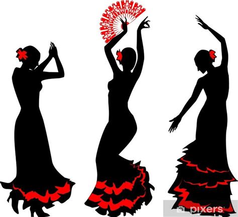 Aufkleber Drei Silhouetten Der Flamenco Tänzerin Mit Lüfter Pixersch