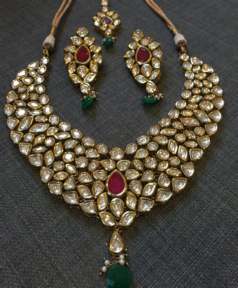 Kundan Gold Plated Set With Ruby Style Stones In Invisible Setting By Anayah Jewellery Kundan