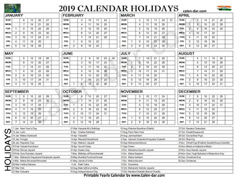 Mun Calendar India 2019