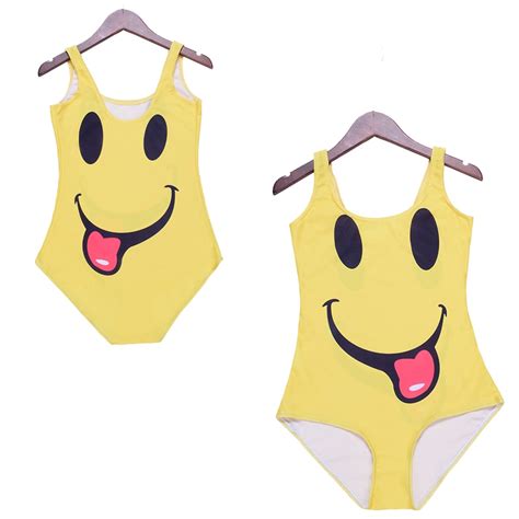 Cute Smiley Face 3d Print One Piece Swimwear Ladies Backless Monokinis