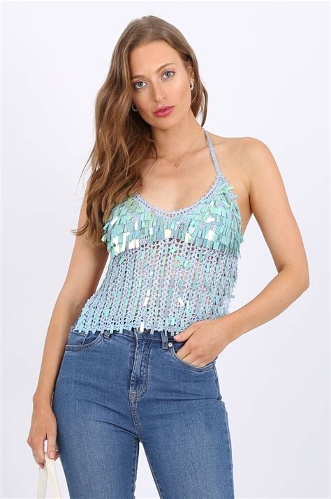 Rectangle Sequin Top in Blue